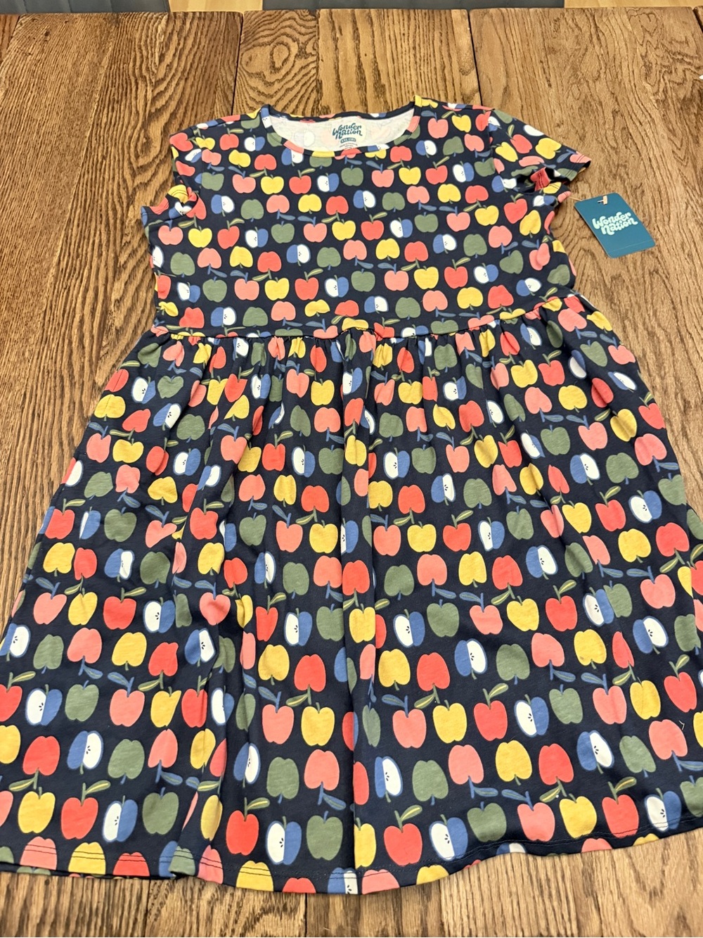 wonder nation Navy Apple-Print School Short Sleeve Dress Sz XXL (18) EE